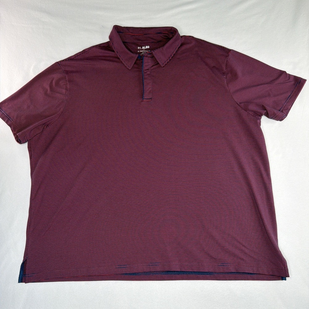 01.ALGO Performance Polo Shirt Men's 3XL Red Blue Stripe UPF 40 Stretch Golf